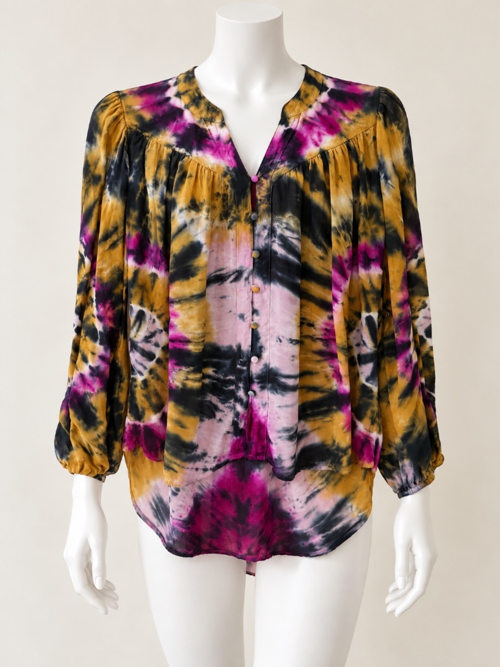 YFB Young Fabulous & Broke Tie-Dye Oversized Boho Button-Front Blouse Size XS